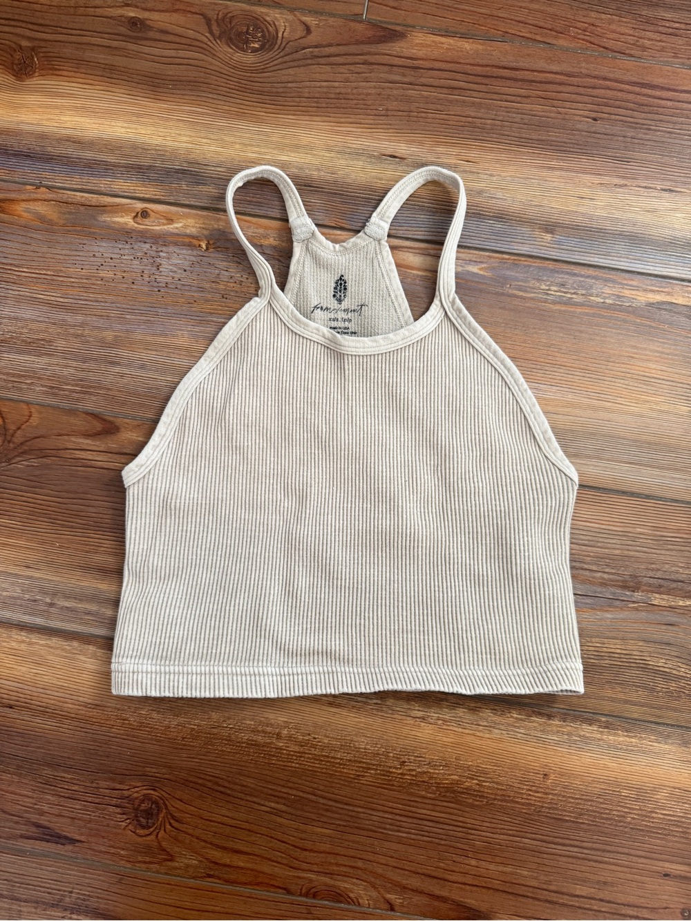 Free People Ribbed Racerback Tank in Beige